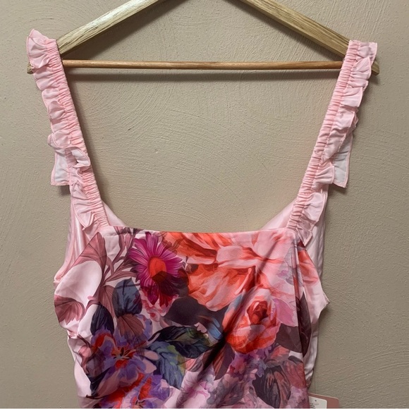BHLDN Callie Sleeveless Ruched Printed Charmeuse Midi Dress Pink Size XL New NWT - Picture 13 of 16